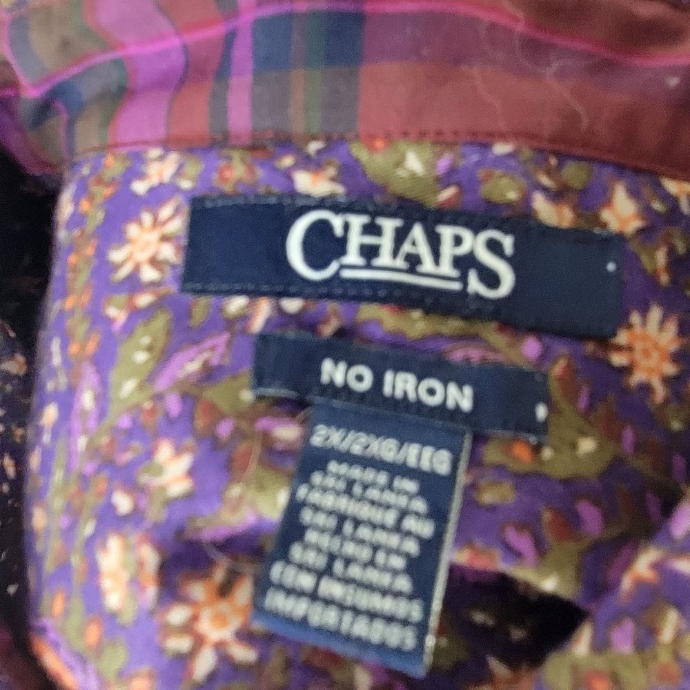 Womans Chaps No Iron Floral Long Sleeve 100% Cotton Button Front Purple Size 2XL - Picture 8 of 11